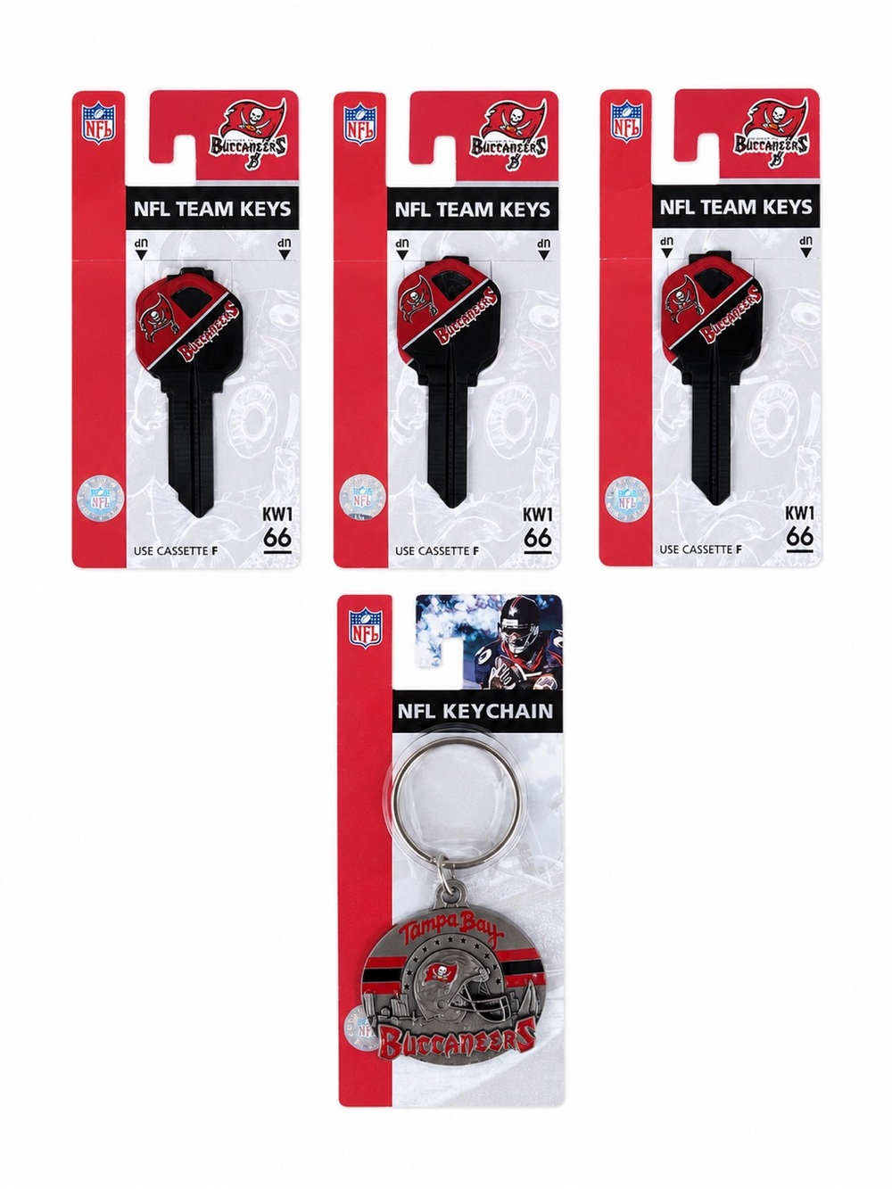 3-Tampa Bay Buccaneers Officially Licensed House Key, Blank KW1 66 Kwik-Keychain
